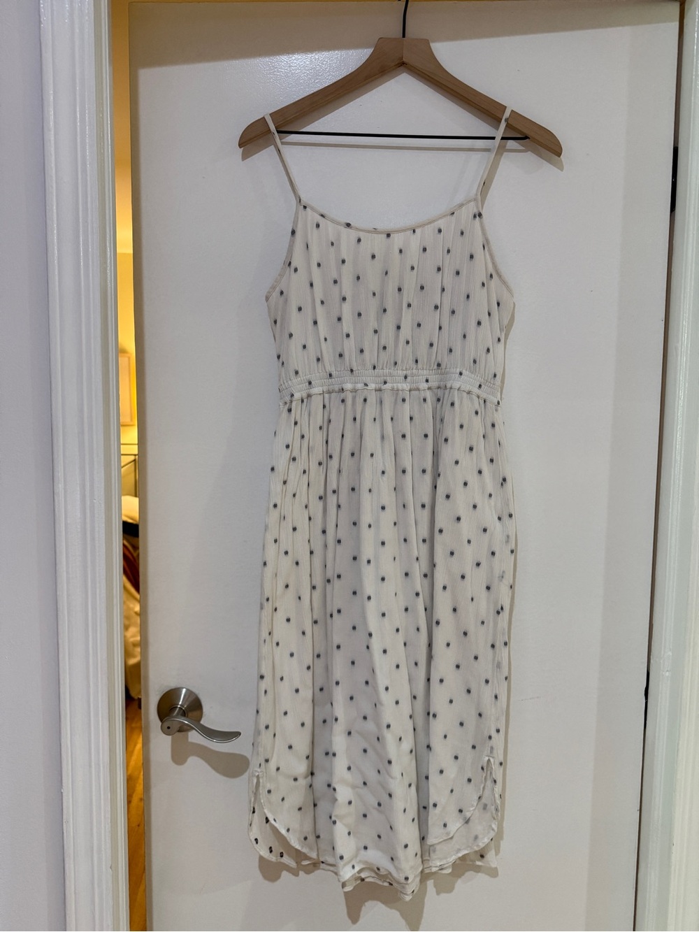 LOFT Cream Midi Dress with Black Polka Dots